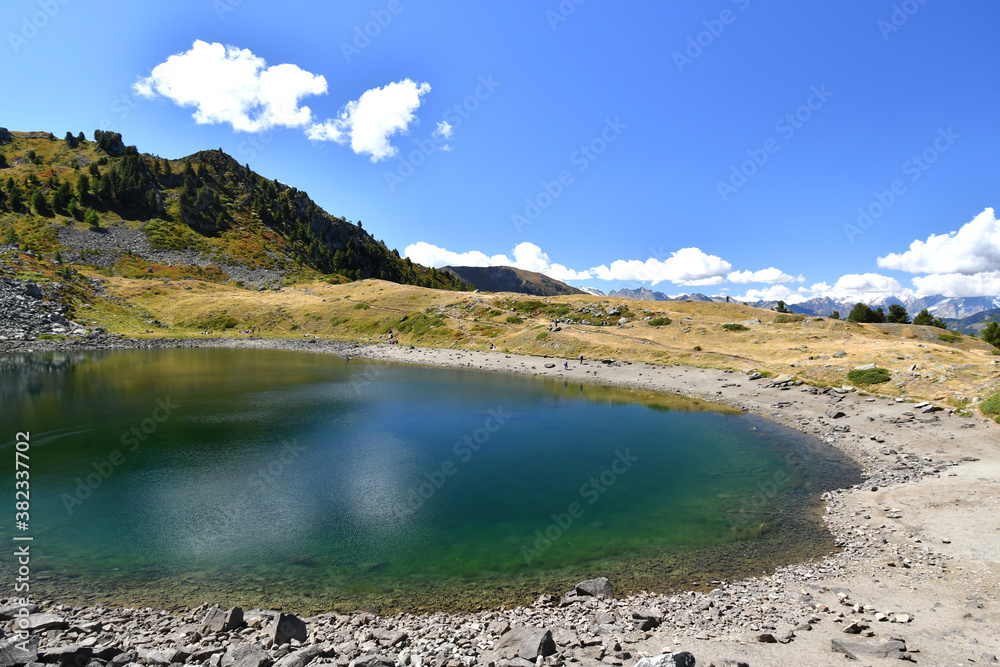 Lake Chamolé, a small alpine lake above Pila in the Aosta valley
