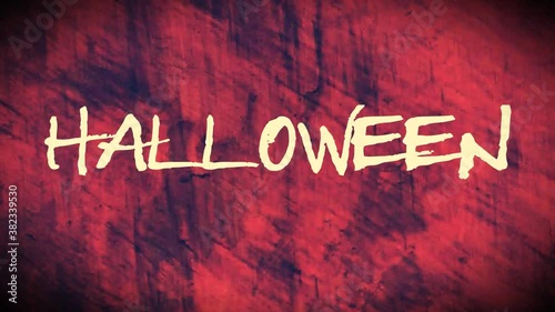 Halloween lettering on red gothic background at 60 fps in vintage style with glitch effect. High quality 4k footage