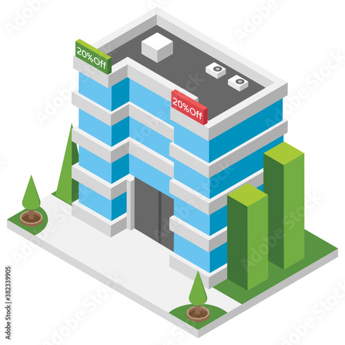  Mini mart building flat icon design 