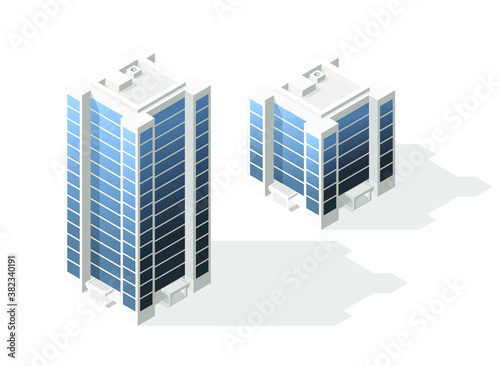 Isometric High Quality City Building with Shadows on Background . Isolated Vector Elements