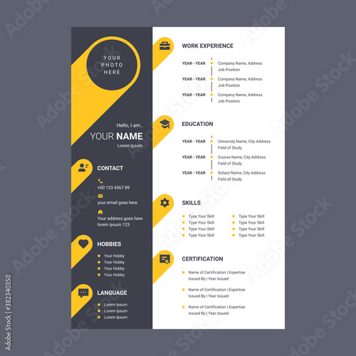 simple yellow cv design template vector