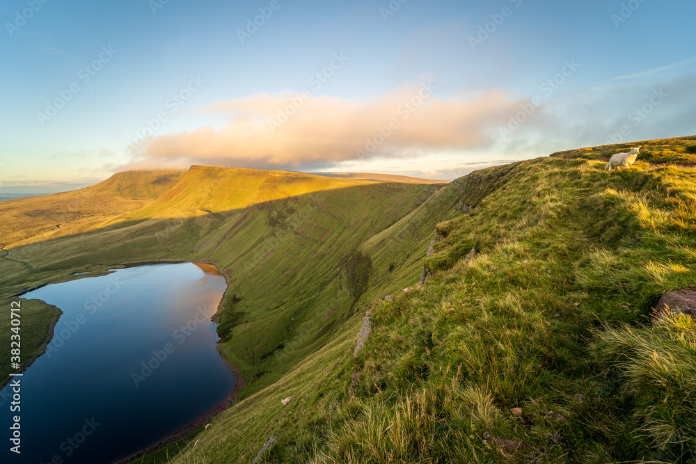 Llyn y Fan Fach, a lake on Black Mountain in Carmarthenshire in Summer, Brecon Beacons National Park, South Wales, the United Kingdom