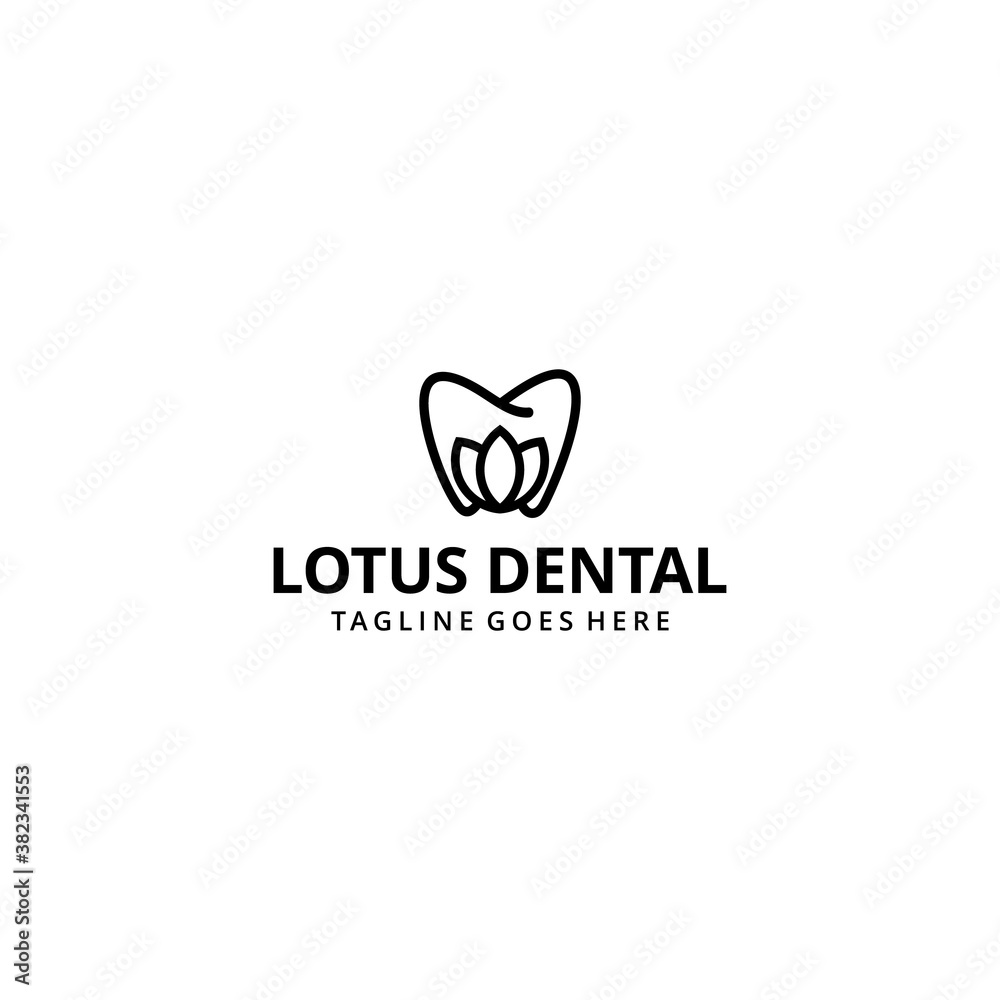 Creative simple Artistic Lotus Flower with dental sign logo design illustration