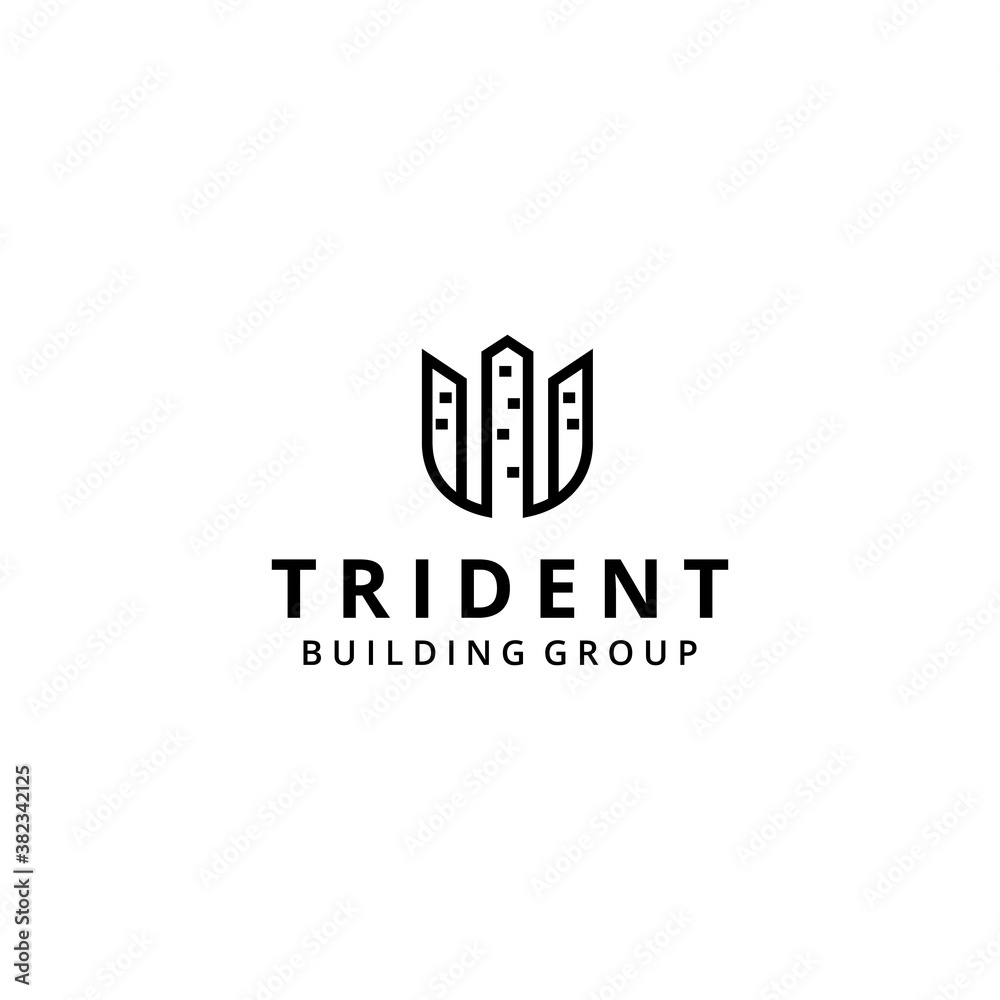 Illustration abstract modern trident with building sign logo design template