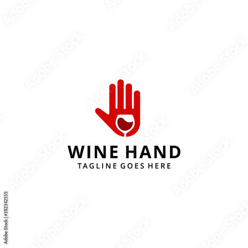 Illustration hand holding a wine glass drink sign logo design  © is
