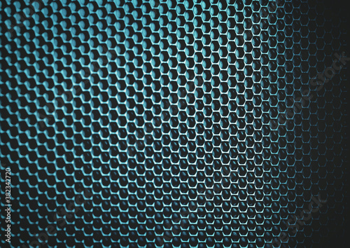 Metallic blue background. Hexagons and rhombus pattern. Abstract texture with geometric hexagonal shapes.