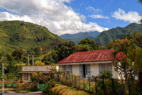 Obraz na plátně Colorful typical house in  mountains of La Reunion, France