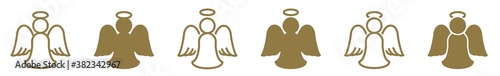 Angel Icon Gold | Angels Illustration | Christmas Symbol | Wings Logo | Halo Sign | Isolated | Variations