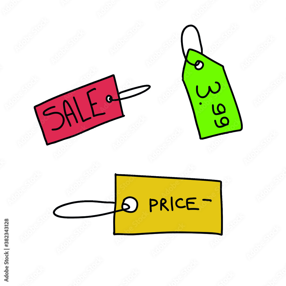 Price tag label cartoon handdrawn vector illustration art isolated on