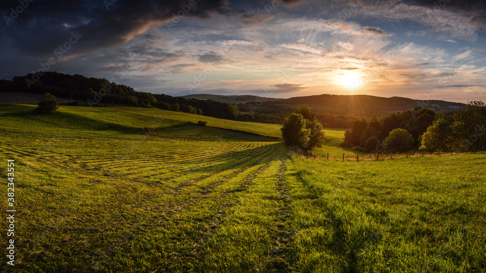 Sunset landscape in the last days of summer at Lower Silesia, Poland