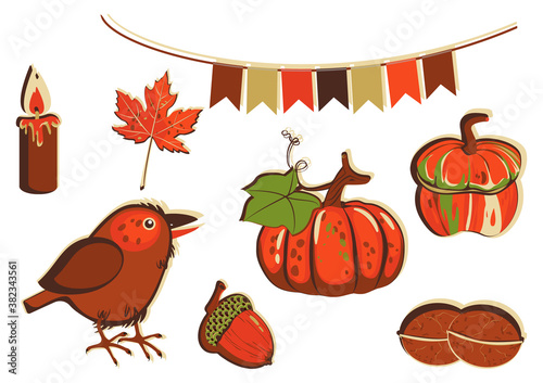set of autumn stickers