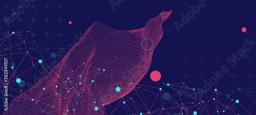 Wireframe background with plexus effect. Futuristic vector illustration.