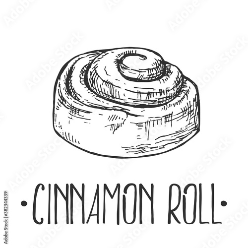 Hand drawn vector illustration cinnamon roll with lettering