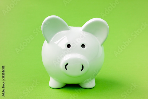 Piggy bank on the green background