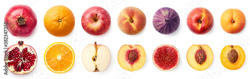 Stampa su tela Set of fresh whole and sliced fruit halves