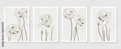 Botanical wall art vector set. Earth tone boho foliage line art drawing with  abstract shape.  Abstract Plant Art design for print, cover, wallpaper, Minimal and  natural wall art.