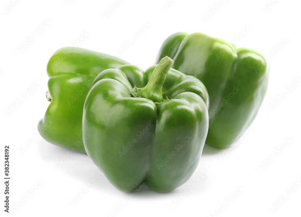 Fresh ripe green bell peppers isolated on white Fresh ripe green bell peppers isolated on white