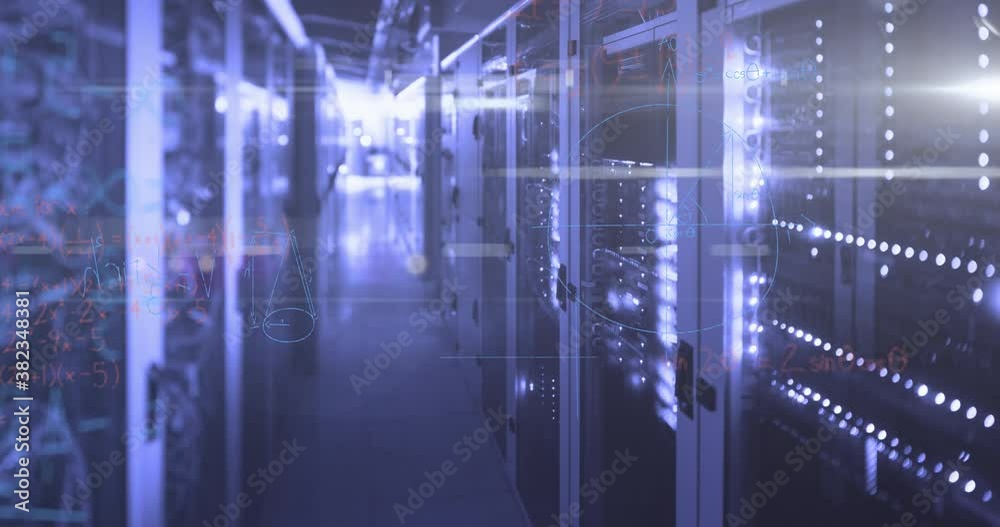 Mathematical equations against empty server room Mathematical equations against empty server room