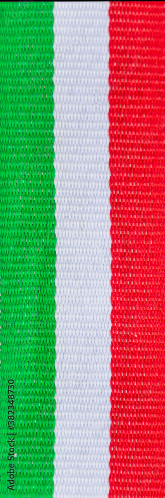 Close up of ribbon with the colors of the Italian flag