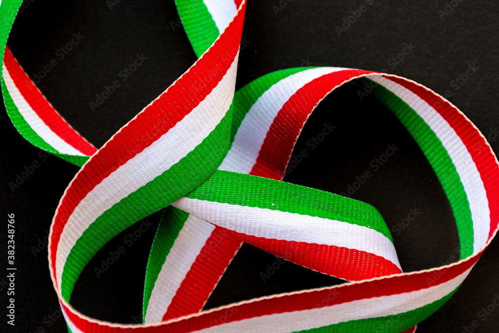 Close up of ribbon with the colors of the Italian flag