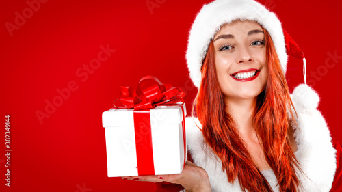 Santa Claus woman and free space for your decoration 
