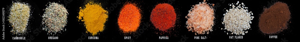 Overview of colorful toppings: turmeric, and more