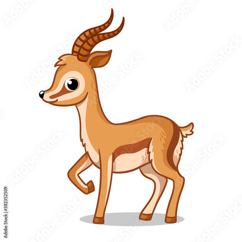 Cute antelope stands on a white background in cartoon style. Vector illustration