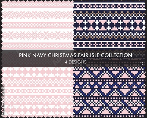 Pink Navy Christmas Fair Isle Seamless Pattern Collection