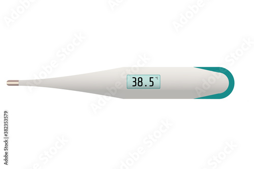Thermometer for measuring body temperature. Isolated. It helps to check for flu, virus, coronavirus. Illustration of  the medical instrument. White background
