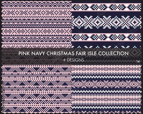 Pink Navy Christmas Fair Isle Seamless Pattern Collection