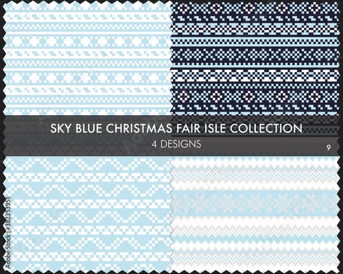 Sky Blue Christmas Fair Isle Seamless Pattern Collection