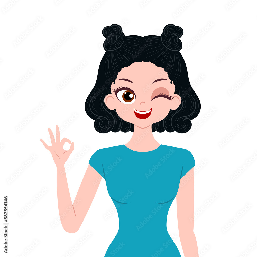 Young woman character gesturing ok sign isolated on white background Young woman character gesturing ok sign isolated on white background