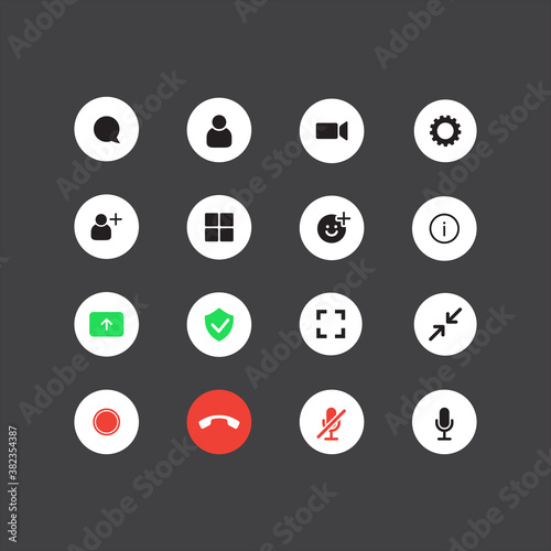 Set of the video chat user interface icons