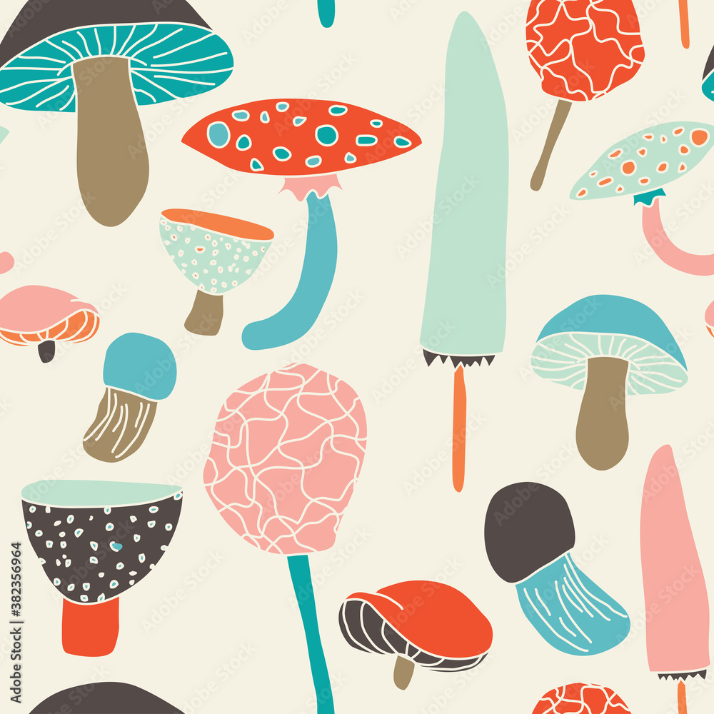 Cute vector pattern with mushrooms Cute vector pattern with mushrooms