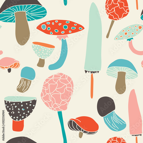 Cute vector pattern with mushrooms