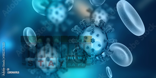 Wallpaper Mural 3d render Corona virus microscopic view Torontodigital.ca