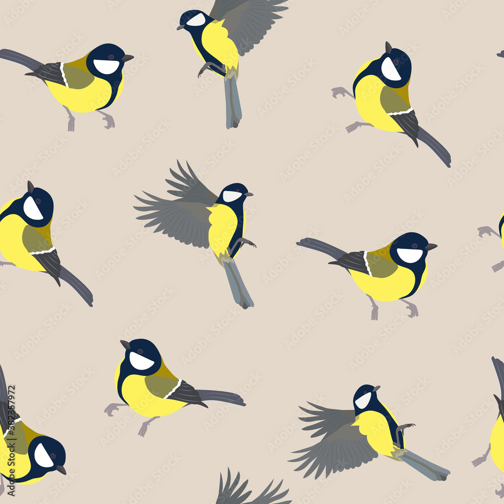 Seamless vector illustration with titmouse Seamless vector illustration with titmouse