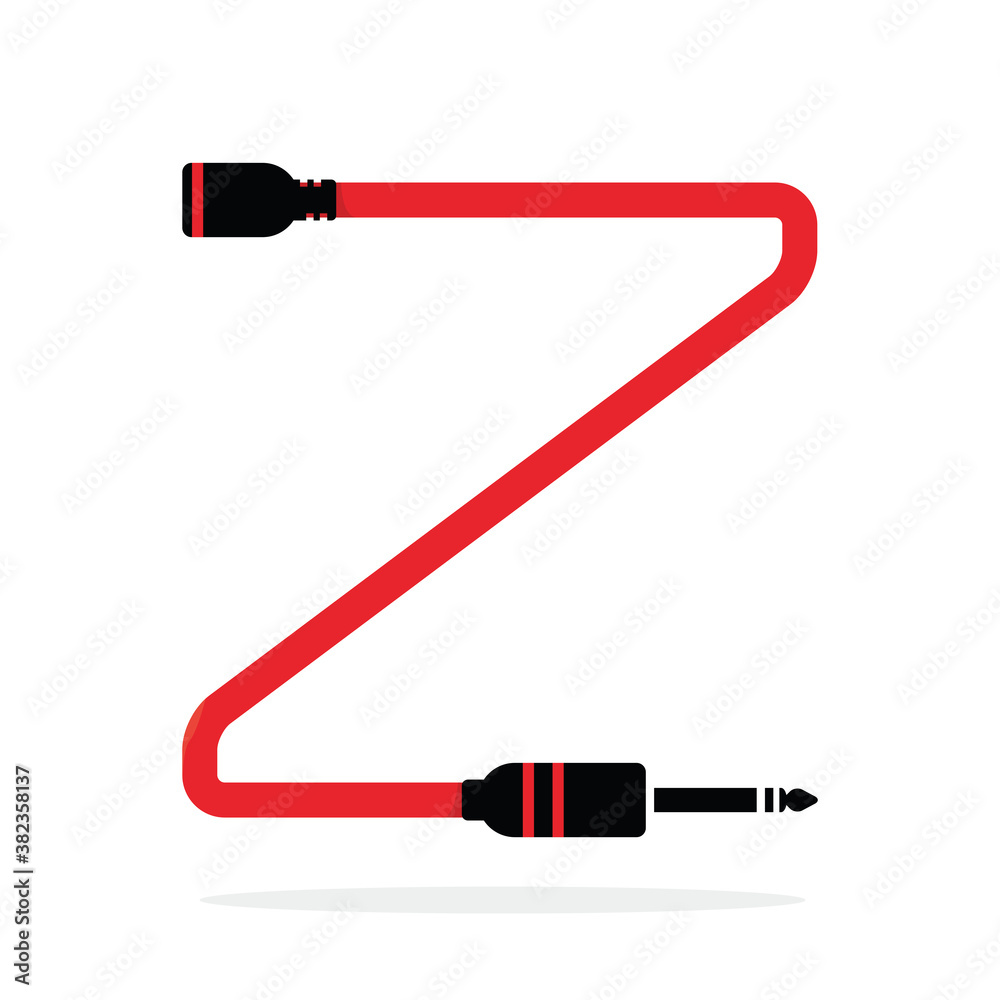 Alphabet Z letter logo formed by jack cable or wire. Vector design template elements for your audio, sound or music application or corporate identity. Sign or symbol illustration isolated on white