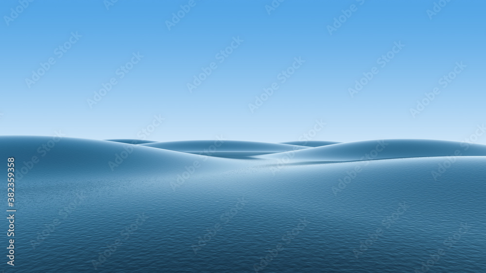 Blue ocean and waves and blue gradient sky. 3D illustration Blue ocean and waves and blue gradient sky. 3D illustration