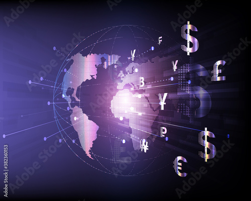 Currency exchange symbol technology Blue abstract speed network illustration