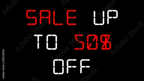 inscription black Friday discounts up to 50% sale on a black background with glitch effect. High quality 4k footage