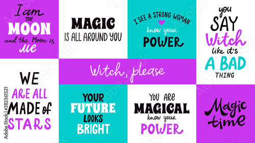 Witch magic mystical lettering set. Vector illustration