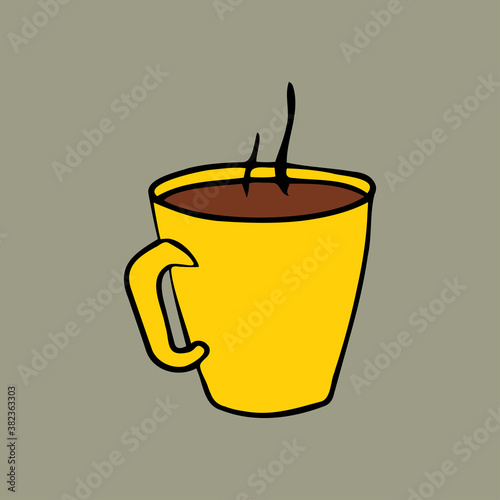 Color vector hand drawn doodle yellow cup of hot drink.