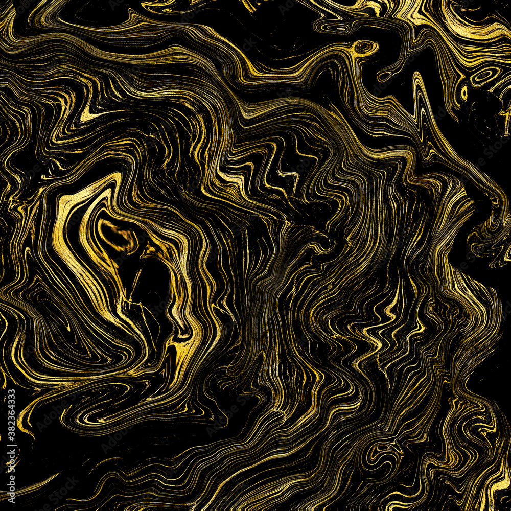 Golden veins on black marble texture. Abstract liquid paint background. Trendy surface, luxurious material design, digital illustration Golden veins on black marble texture. Abstract liquid paint background. Trendy surface, luxurious material design, digital illustration