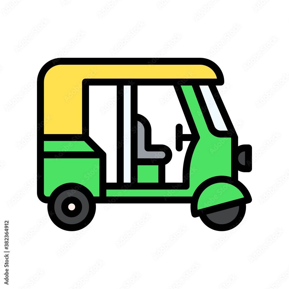 Fototapeta premium transportation icons related rickshaw or tuk tuk and light vectors with editable stroke,
