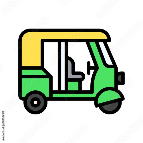 transportation icons related rickshaw or tuk tuk and light vectors with editable stroke,