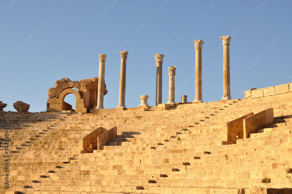 The theatre at Leptis Magna in Khoms, Libya. UNESCO world-heritage site..
