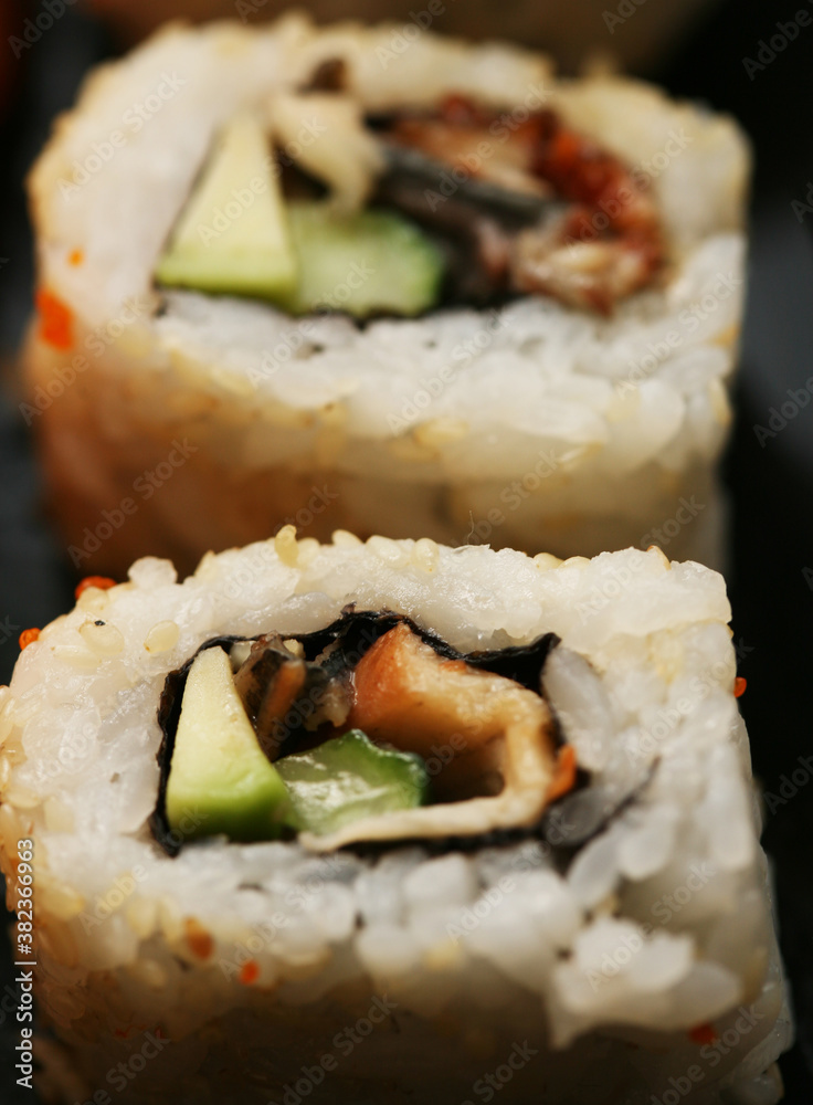 rolls with shrimp, crab and avocado