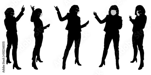 Vector concept conceptual  silhouette women taking while social distancing as means of prevention and protection against coronavirus contamination. A metaphor for the new normal.