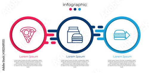 Set line Slice of pizza, Online ordering and burger delivery and . Business infographic template. Vector.